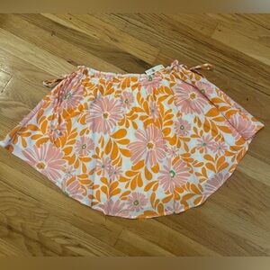 NWT Aerie Women’s Floral Side Tie Mini Skirt Elastic Waist Pink Orange White Sm